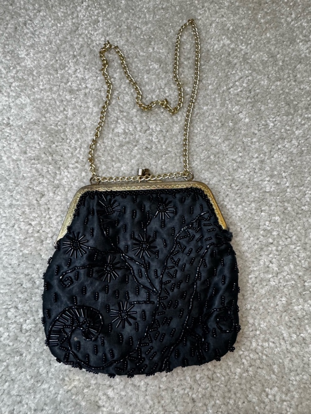 Vintage Black Beaded Evening Chain-Handle Bag - Picture 2 of 7